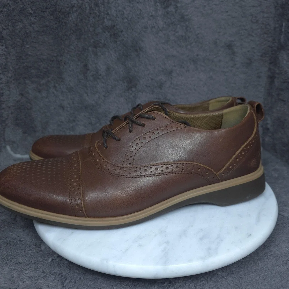 Amberjack Shoes Mens Size 10.5 Brown Leather Cap Toe Derby Dress Comfort